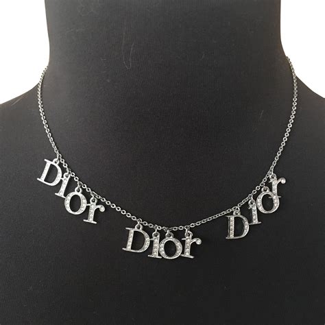 dior logo necklace silver|full name Dior necklace.